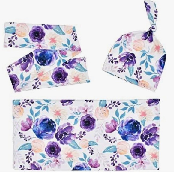 Newborn Baby Swaddle Blanket Beanie hat and headband set - Picture 2 of 10